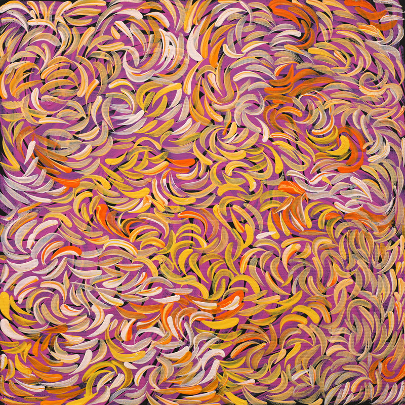 Aboriginal Artwork by Nola Napangardi Fisher, Purrpalanji (Skinny Bush Banana) Jukurrpa, 30x30cm