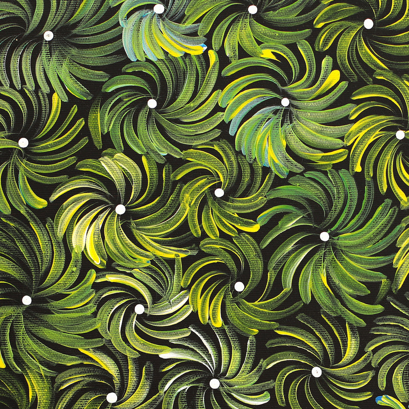 Aboriginal Artwork by Nola Napangardi Fisher, Purrpalanji (Skinny Bush Banana) Jukurrpa, 40x40cm