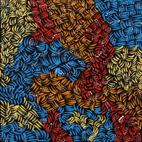 Aboriginal Artwork by Nola Napangardi Fisher, Purrpalanji (Skinny Bush Banana) Jukurrpa, 40x40cm
