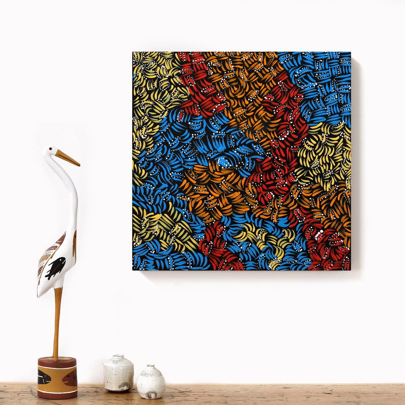 Aboriginal Artwork by Nola Napangardi Fisher, Purrpalanji (Skinny Bush Banana) Jukurrpa, 40x40cm