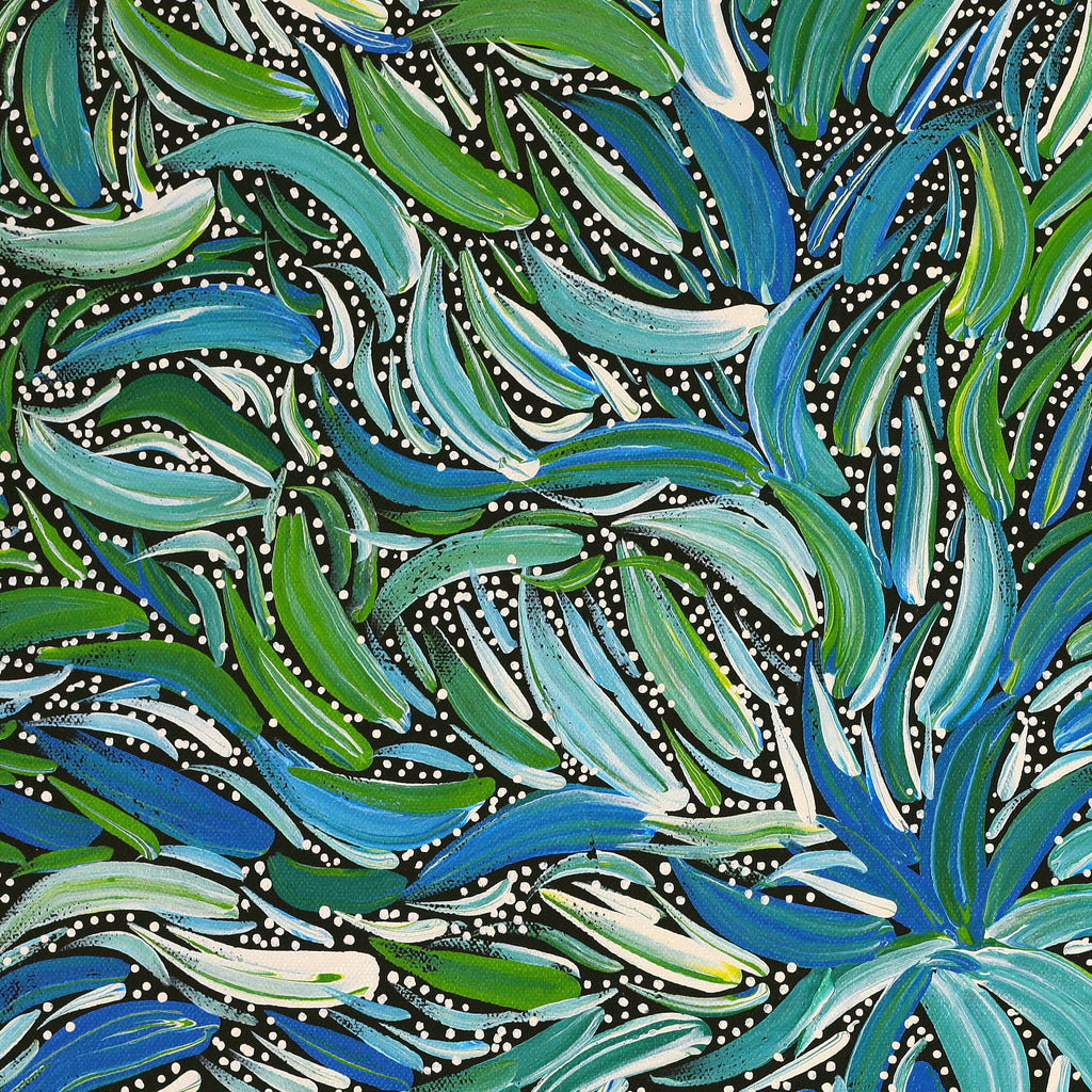 Aboriginal Artwork by Nola Napangardi Fisher, Purrpalanji (Skinny Bush Banana) Jukurrpa, 46x46cm