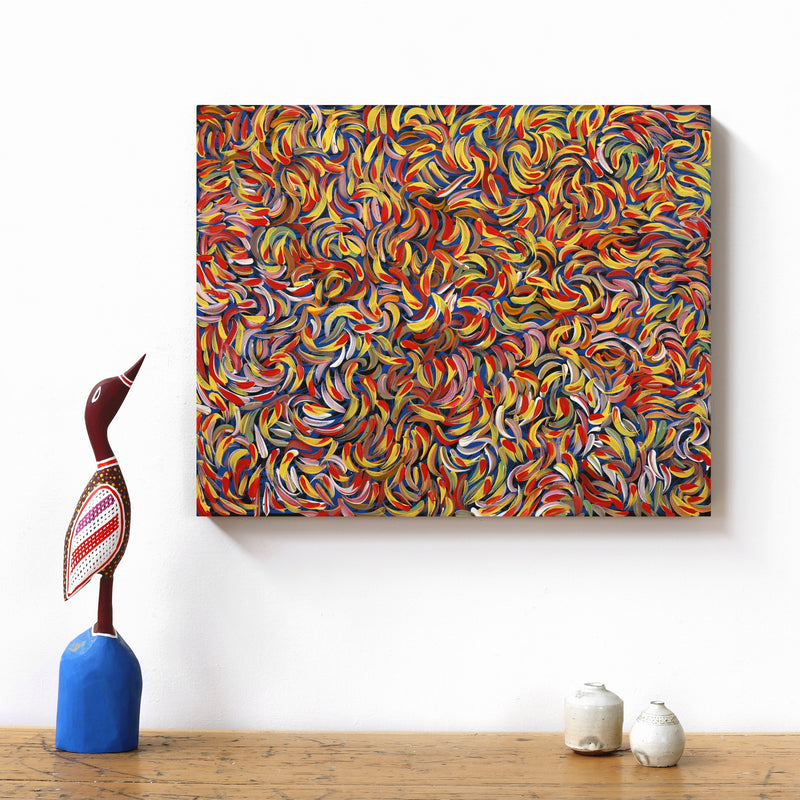 Aboriginal Artwork by Nola Napangardi Fisher, Purrpalanji (Skinny Bush Banana) Jukurrpa, 50x40cm