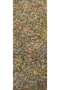 Aboriginal Artwork by Nola Napangardi Fisher, Purrpalanji (Skinny Bush Banana) Jukurrpa, 122x46cm