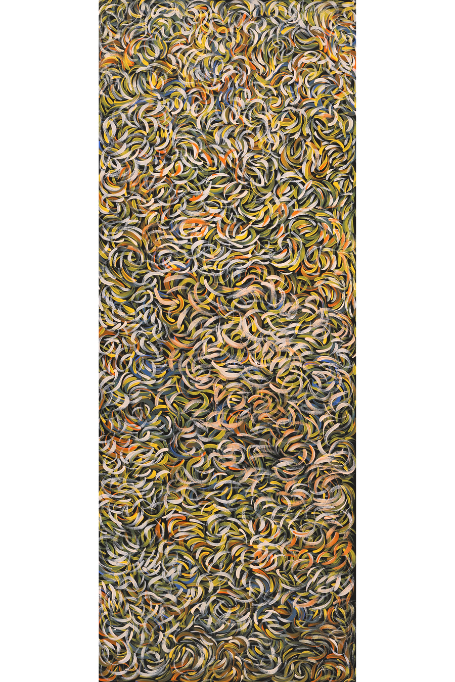 Aboriginal Artwork by Nola Napangardi Fisher, Purrpalanji (Skinny Bush Banana) Jukurrpa, 122x46cm