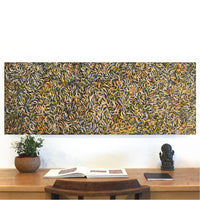 Aboriginal Artwork by Nola Napangardi Fisher, Purrpalanji (Skinny Bush Banana) Jukurrpa, 122x46cm