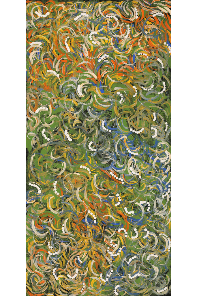 Aboriginal Artwork by Nola Napangardi Fisher, Purrpalanji (Skinny Bush Banana) Jukurrpa, 61x30cm