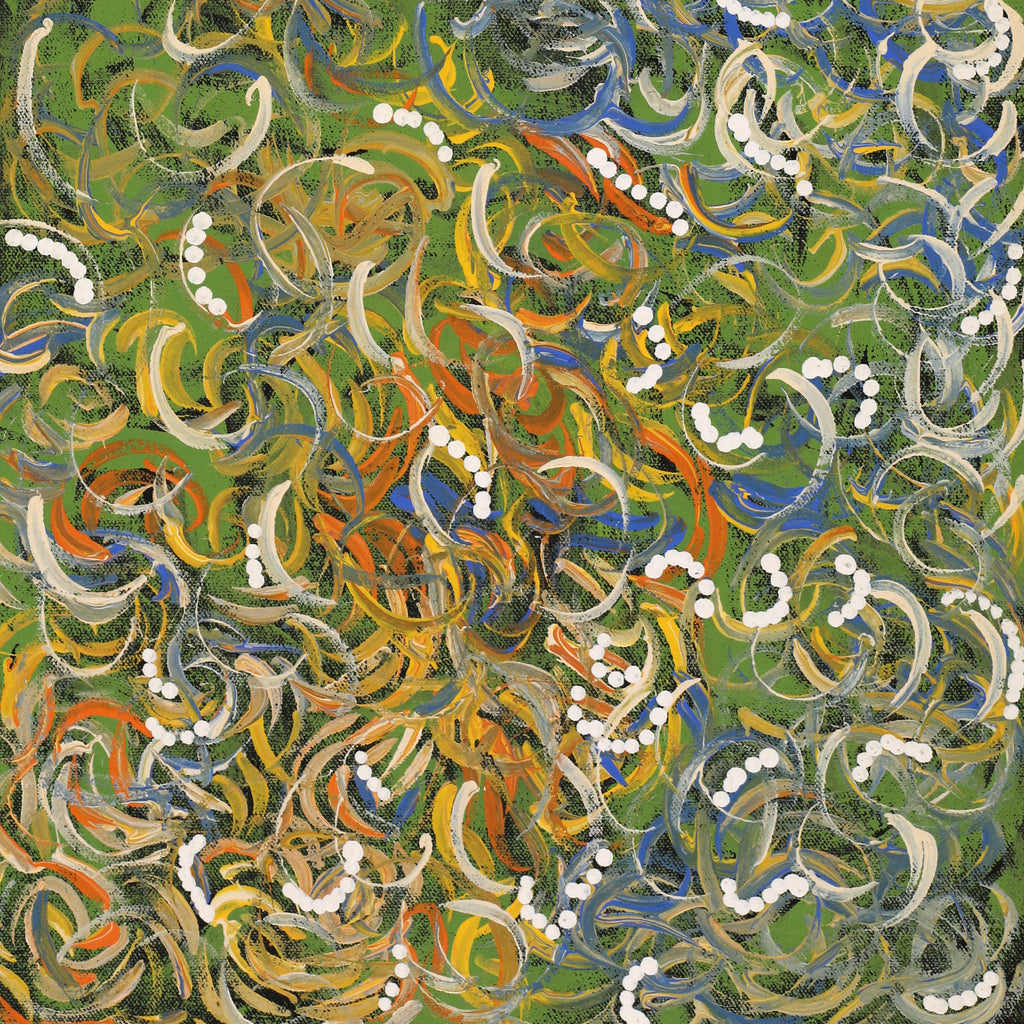 Aboriginal Artwork by Nola Napangardi Fisher, Purrpalanji (Skinny Bush Banana) Jukurrpa, 61x30cm