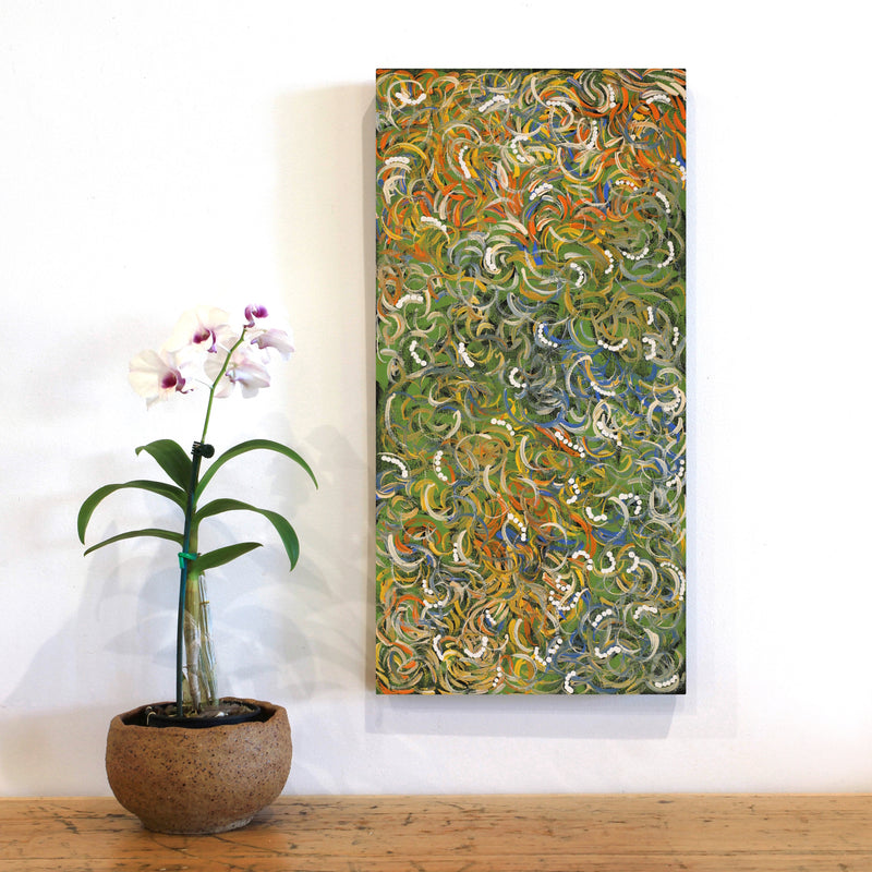 Aboriginal Artwork by Nola Napangardi Fisher, Purrpalanji (Skinny Bush Banana) Jukurrpa, 61x30cm