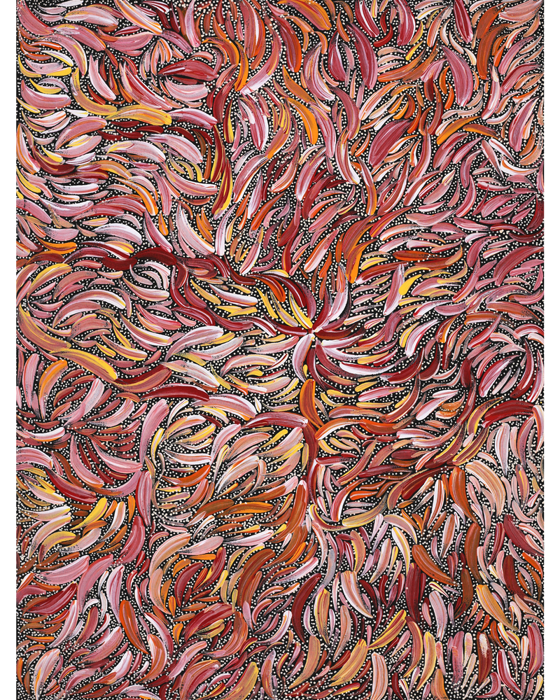 Aboriginal Artwork by Nola Napangardi Fisher, Purrpalanji (Skinny Bush Banana) Jukurrpa, 61x46cm