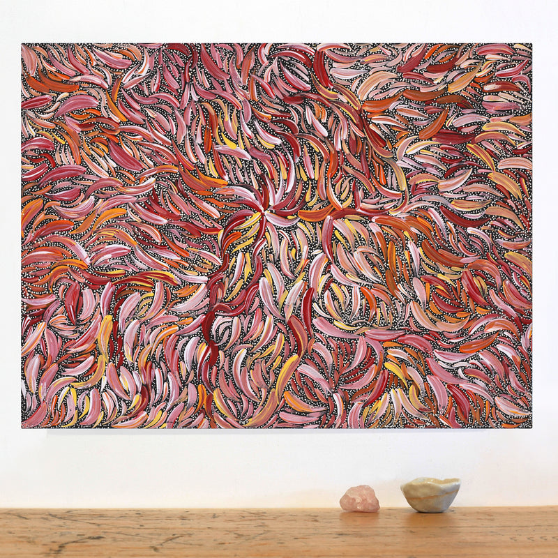 Aboriginal Artwork by Nola Napangardi Fisher, Purrpalanji (Skinny Bush Banana) Jukurrpa, 61x46cm