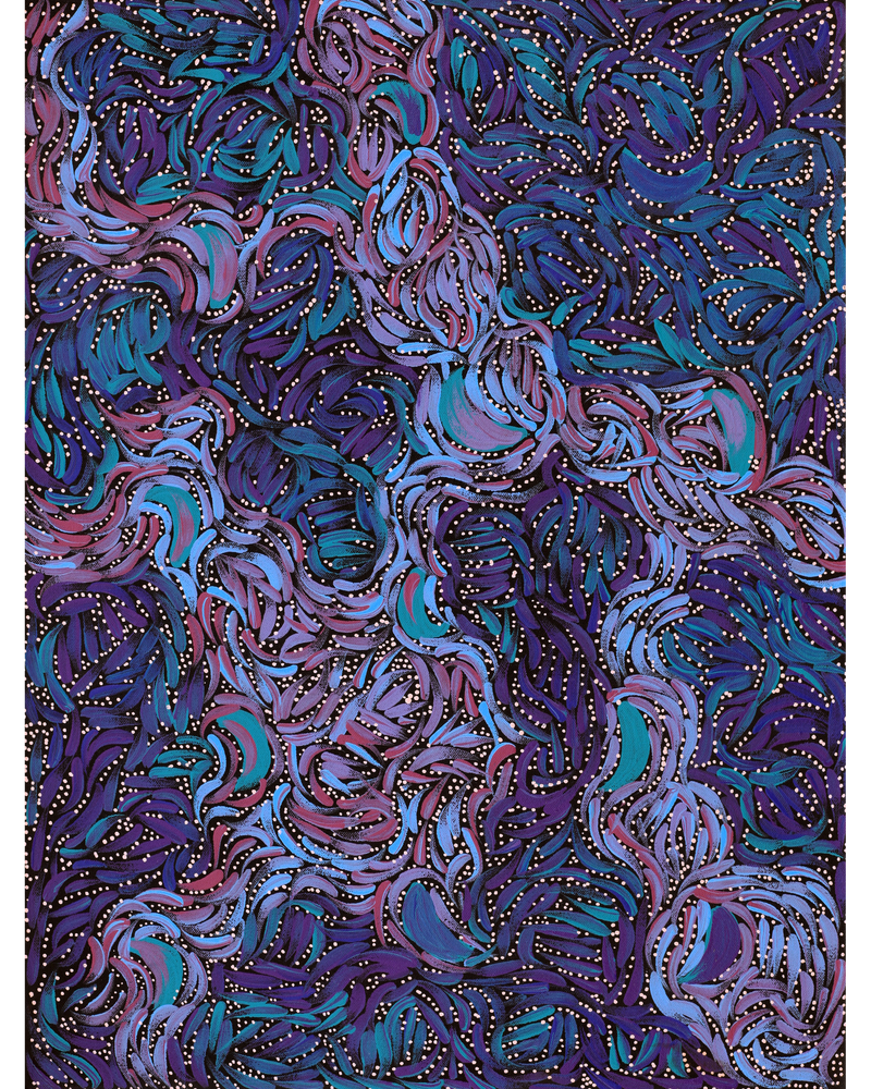 Aboriginal Artwork by Nola Napangardi Fisher, Purrpalanji (Skinny Bush Banana) Jukurrpa, 61x46cm
