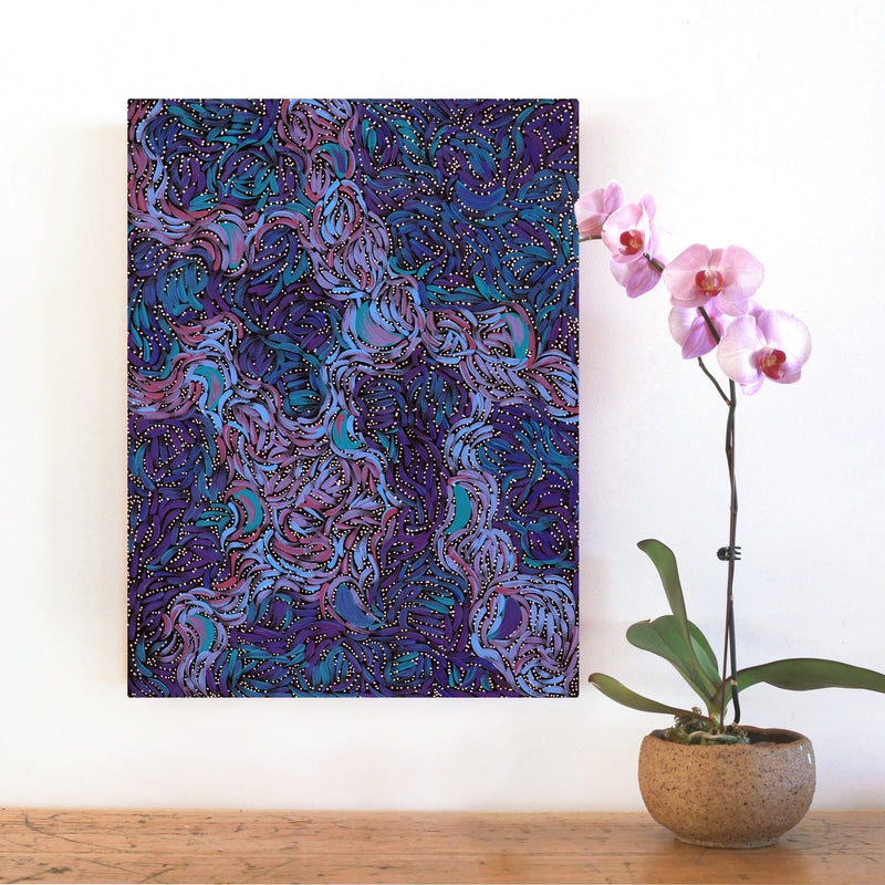 Aboriginal Artwork by Nola Napangardi Fisher, Purrpalanji (Skinny Bush Banana) Jukurrpa, 61x46cm