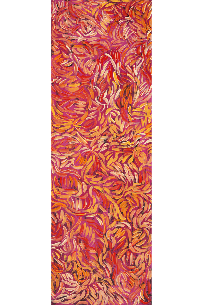 Aboriginal Artwork by Nola Napangardi Fisher, Purrpalanji (Skinny Bush Banana) Jukurrpa, 91x30cm