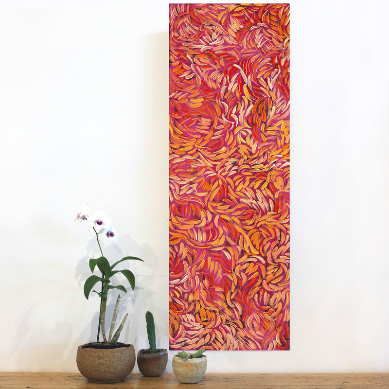 Aboriginal Artwork by Nola Napangardi Fisher, Purrpalanji (Skinny Bush Banana) Jukurrpa, 91x30cm