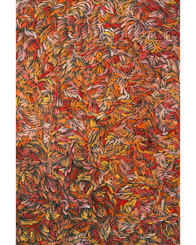 Aboriginal Artwork by Nola Napangardi Fisher, Purrpalanji (Skinny Bush Banana) Jukurrpa, 91x61cm