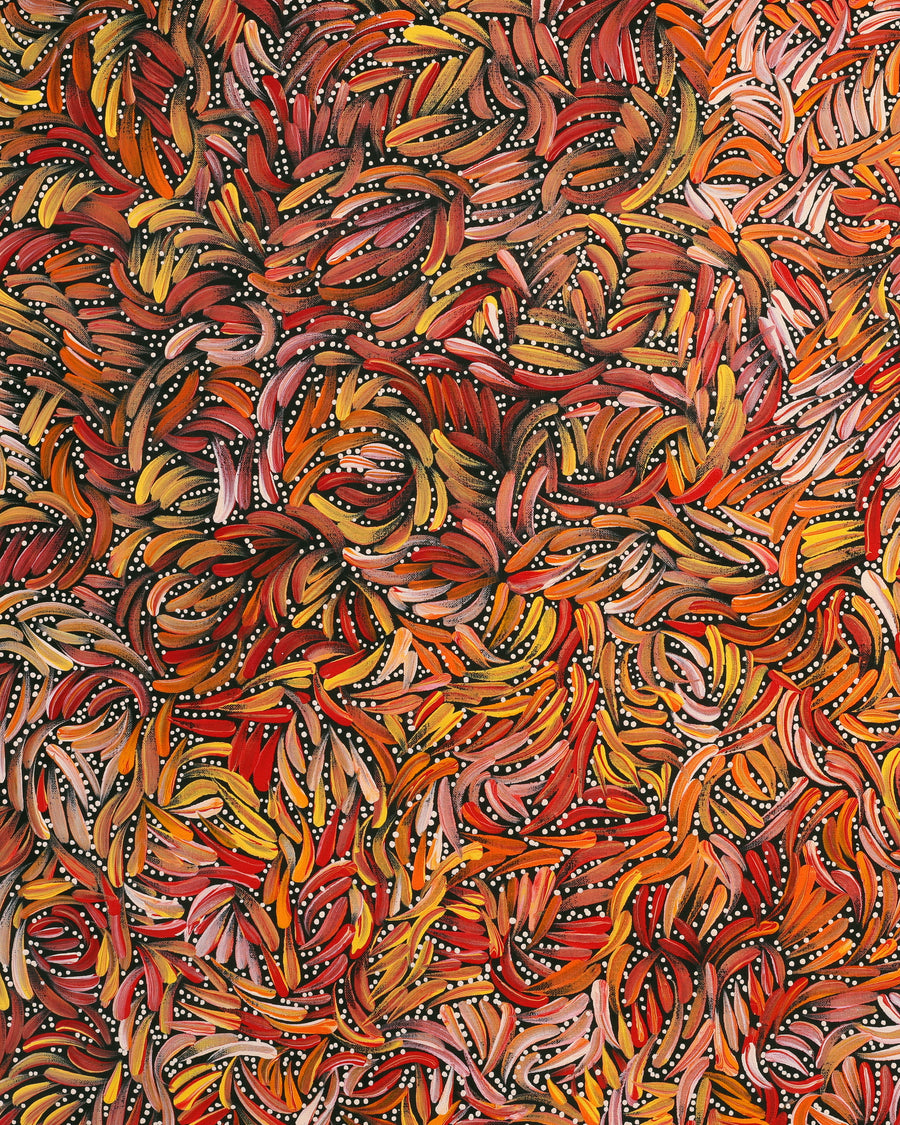 Aboriginal Artwork by Nola Napangardi Fisher, Purrpalanji (Skinny Bush Banana) Jukurrpa, 91x61cm