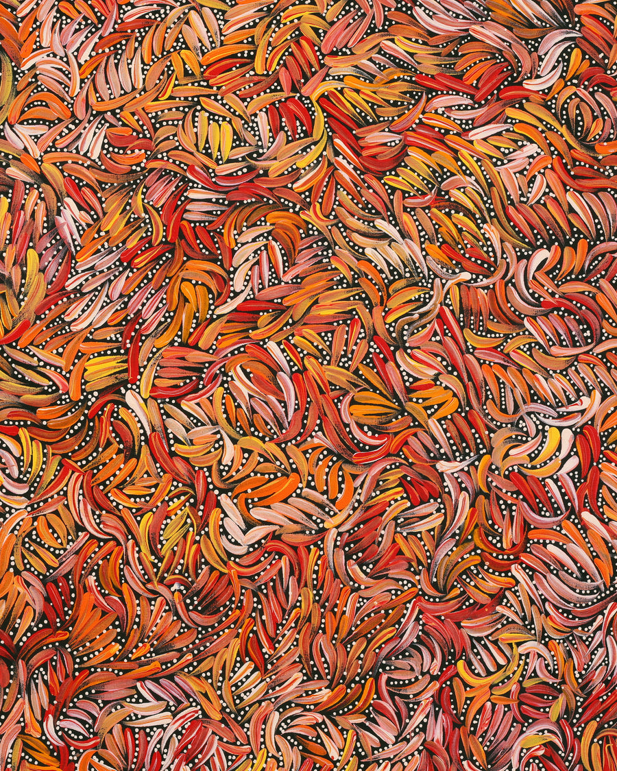 Aboriginal Artwork by Nola Napangardi Fisher, Purrpalanji (Skinny Bush Banana) Jukurrpa, 91x61cm