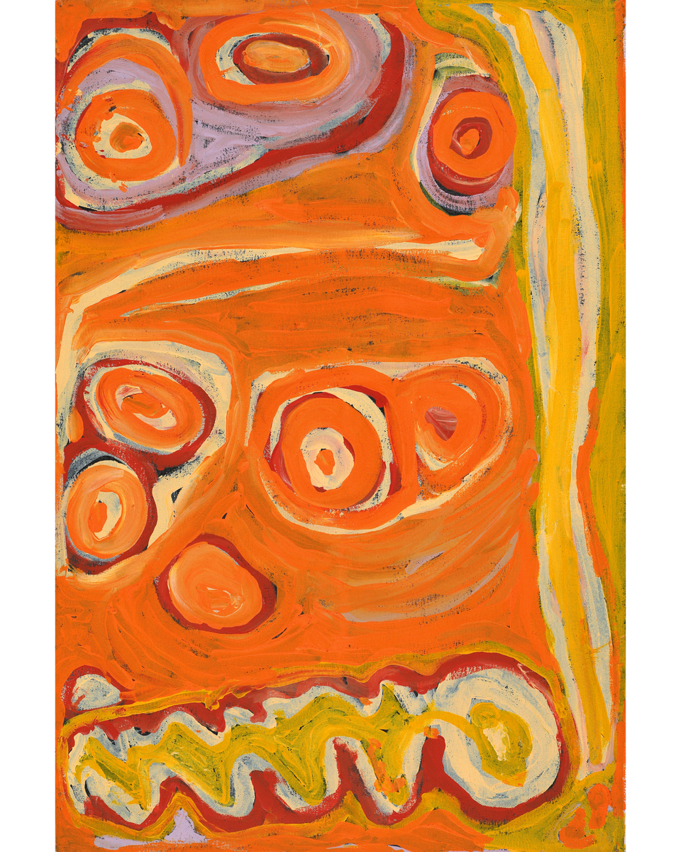 Aboriginal Artwork by Nora (Nyangapa) Nungabar, Two snakes travelling, 91x61cm