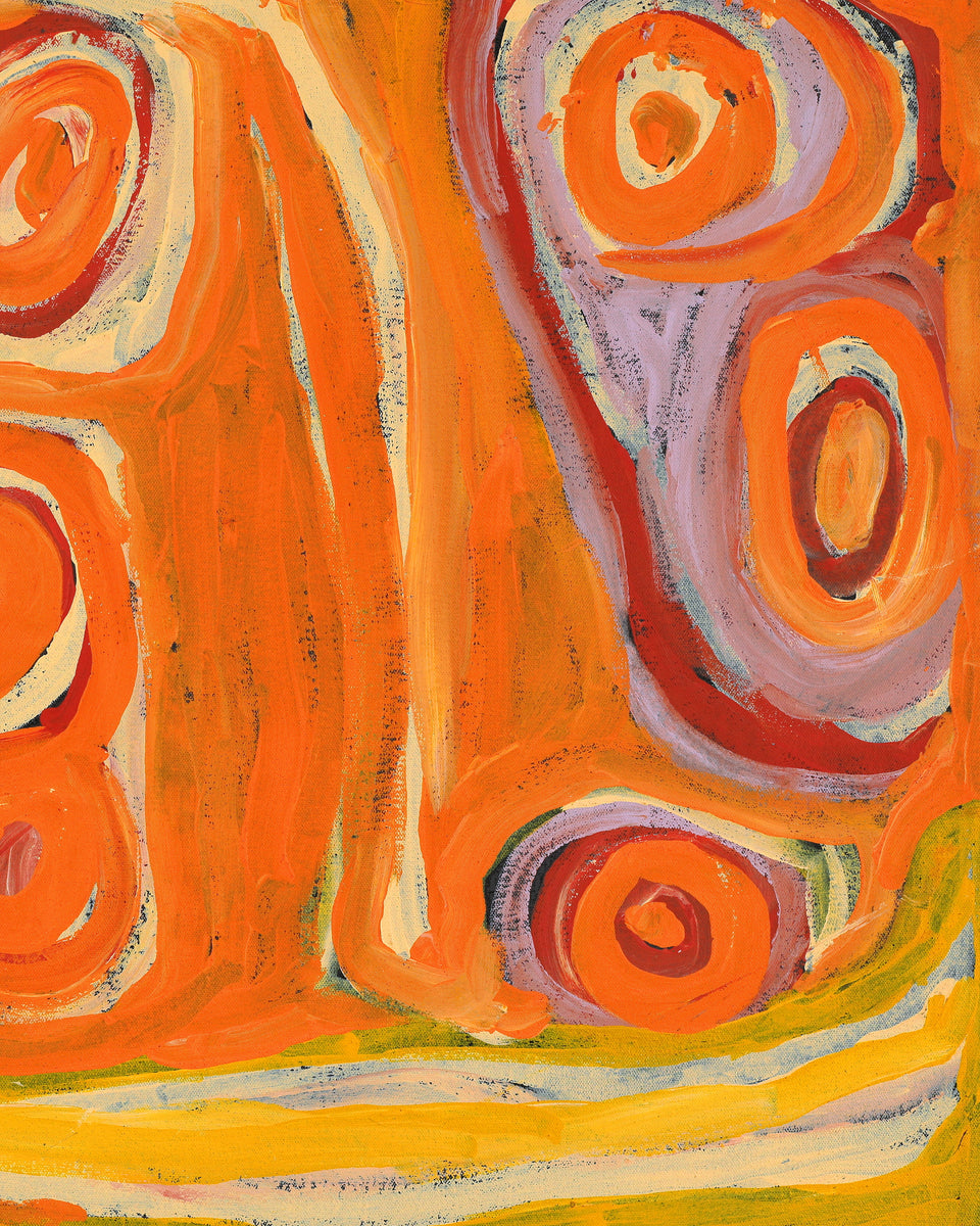 Aboriginal Artwork by Nora (Nyangapa) Nungabar, Two snakes travelling, 91x61cm