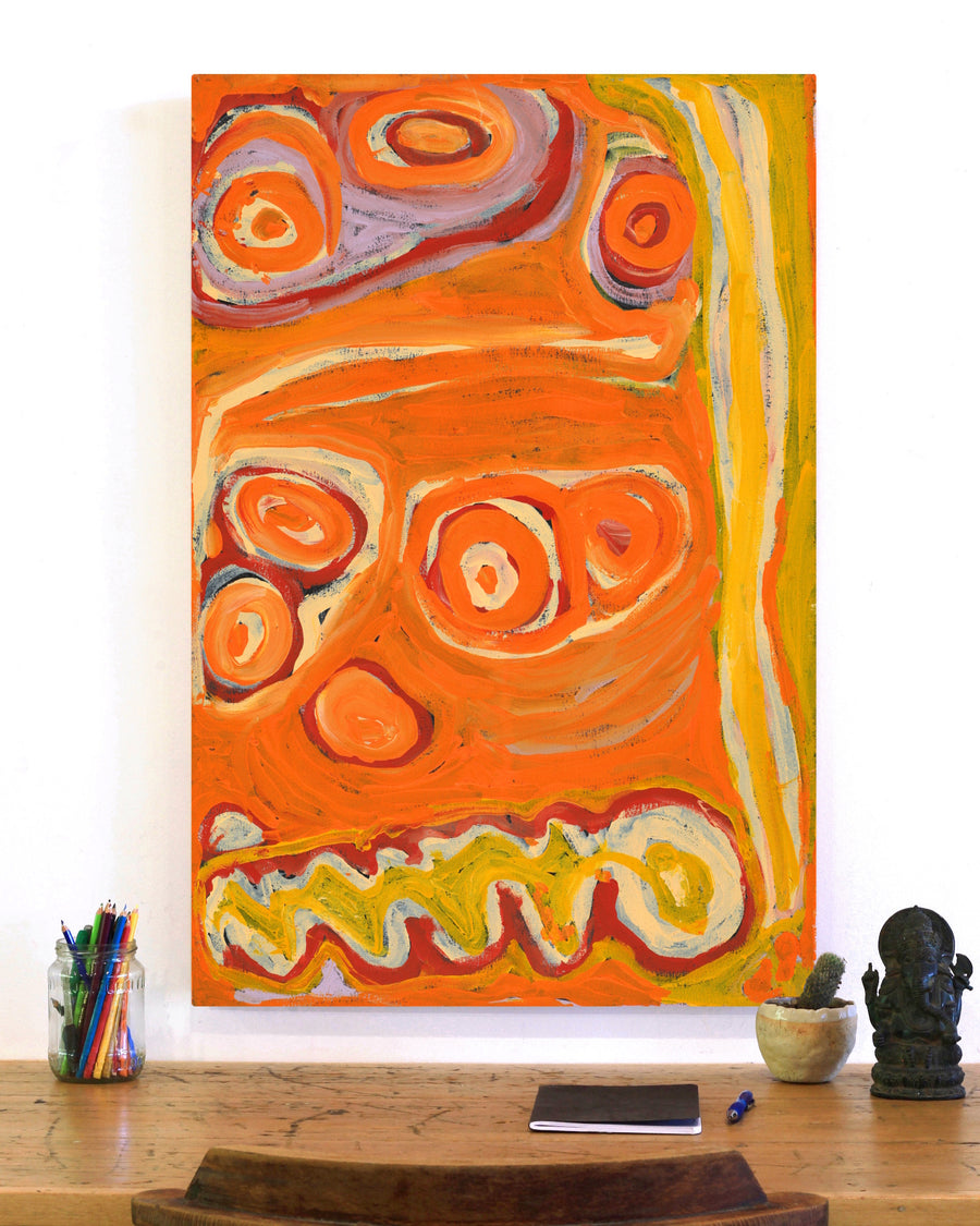 Aboriginal Artwork by Nora (Nyangapa) Nungabar, Two snakes travelling, 91x61cm