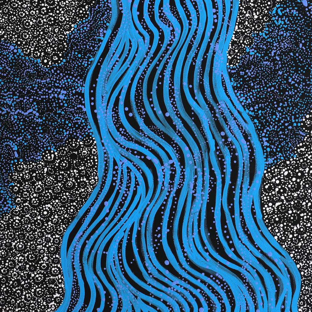 Aboriginal Artwork by Norissa Nampijinpa Watson, Ngapa Jukurrpa (Water Dreaming) - Puyurru, 50x40cm