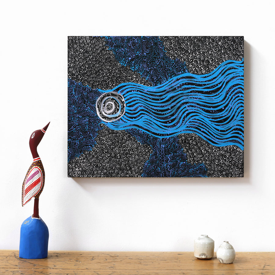 Aboriginal Artwork by Norissa Nampijinpa Watson, Ngapa Jukurrpa (Water Dreaming) - Puyurru, 50x40cm
