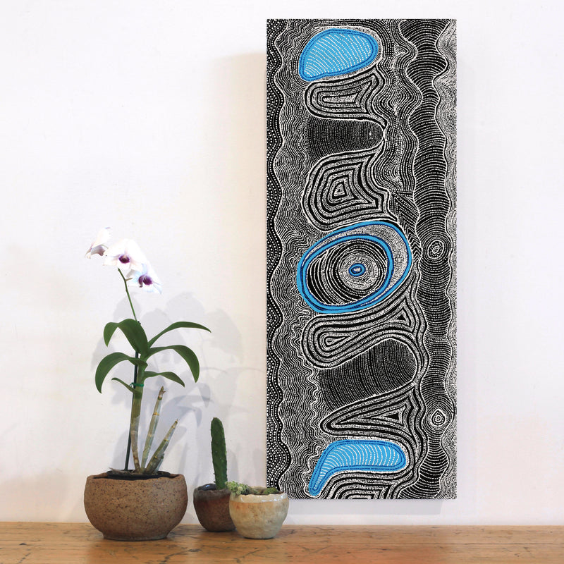 Aboriginal Artwork by Norissa Nampijinpa Watson, Ngapa Jukurrpa (Water Dreaming) - Puyurru, 76x30