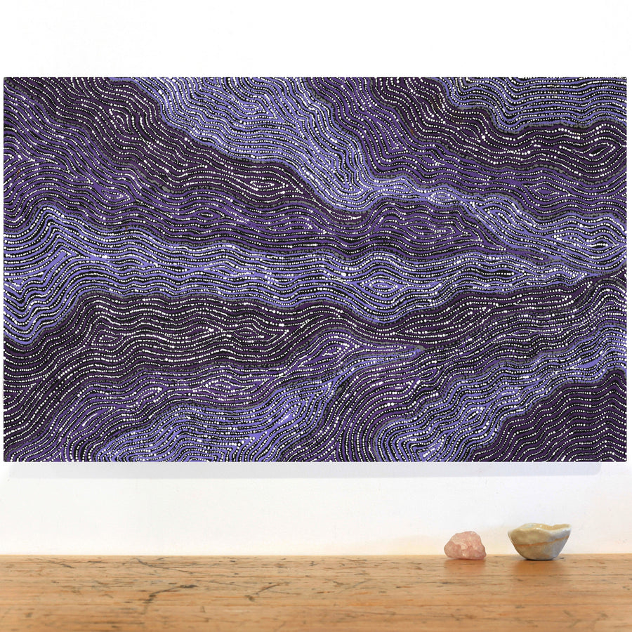 Aboriginal Artwork by Norissa Nampijinpa Watson, Ngapa Jukurrpa (Water Dreaming) - Puyurru, 76x46cm