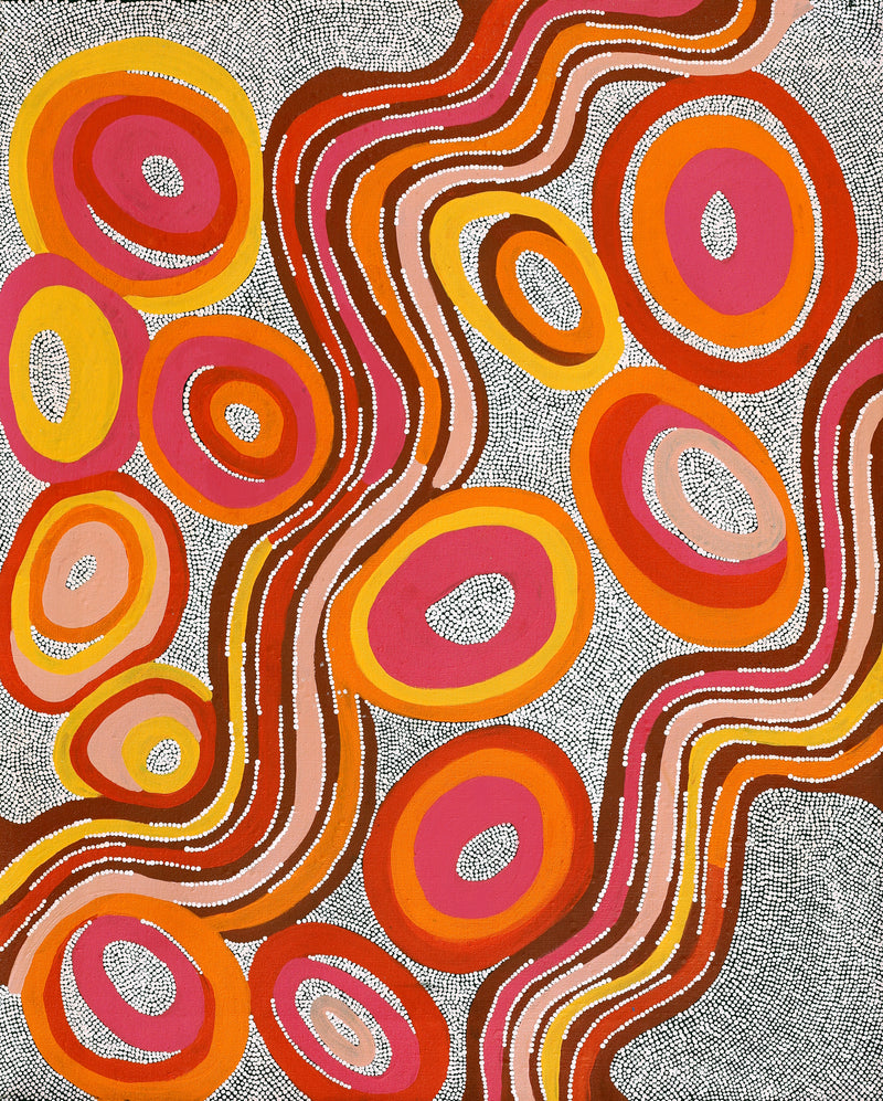 Aboriginal Artwork by Norissa Nampijinpa Watson, Ngapa Jukurrpa (Water Dreaming) - Puyurru, 76x61cm