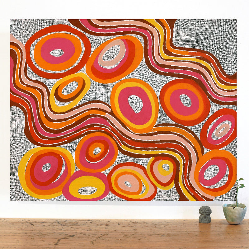 Aboriginal Artwork by Norissa Nampijinpa Watson, Ngapa Jukurrpa (Water Dreaming) - Puyurru, 76x61cm
