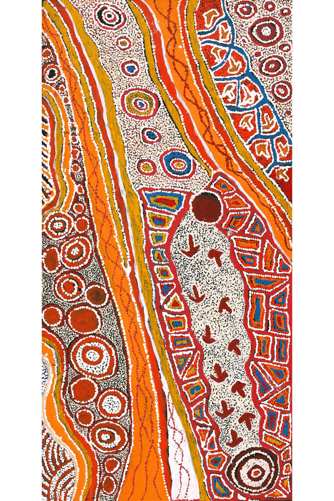 Aboriginal Artwork by Ormay Nangala Gallagher, Yankirri Jukurrpa (Emu Dreaming) - Ngarlikurlangu, 122x61cm