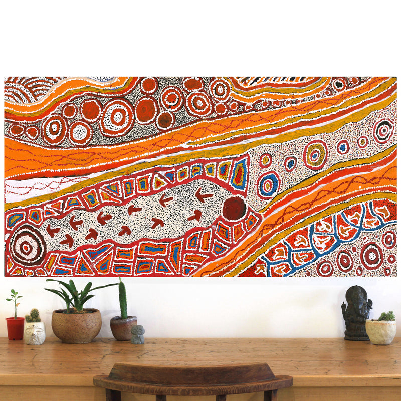 Aboriginal Artwork by Ormay Nangala Gallagher, Yankirri Jukurrpa (Emu Dreaming) - Ngarlikurlangu, 122x61cm