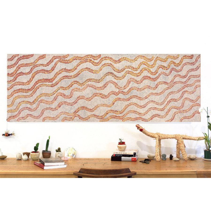 Aboriginal Artwork by Patricia Nakamarra Oldfield, Karnta Jukurrpa (Women's Dreaming) - Bush Medicine, 183x61cm