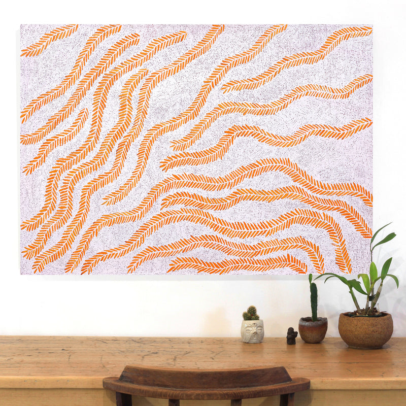 Aboriginal Artwork by Patricia Nakamarra Oldfield, Karnta Jukurrpa (Women's Dreaming) - Bush Medicine, 107x76cm