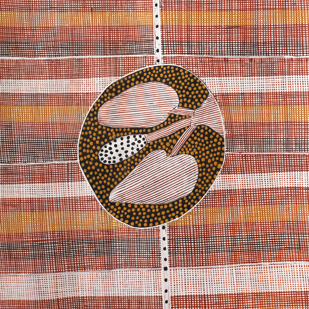 Aboriginal Artwork by Paul Nabulumo Namarinjmak, Wayuk (Water lily), 102x40cm Bark