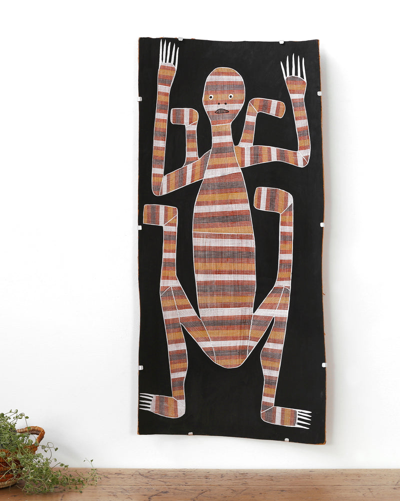 Aboriginal Artwork by Paul Nabulumo Namarinjmak, Namarrkon the Lightning Spirit, 108x50cm Bark