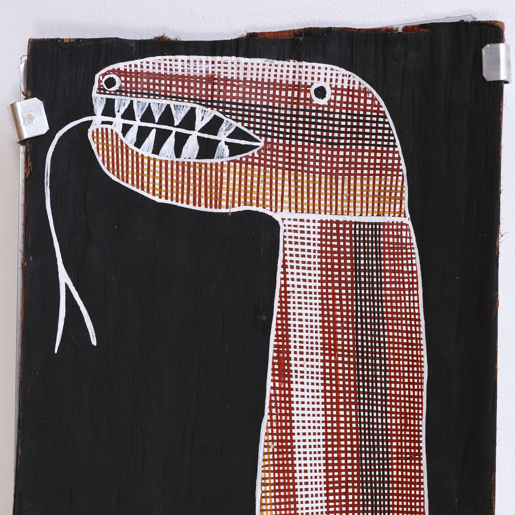 Aboriginal Artwork by Paul Nabulumo Namarinjmak, Ngalyod (Rainbow Serpent), 102x26cm Bark