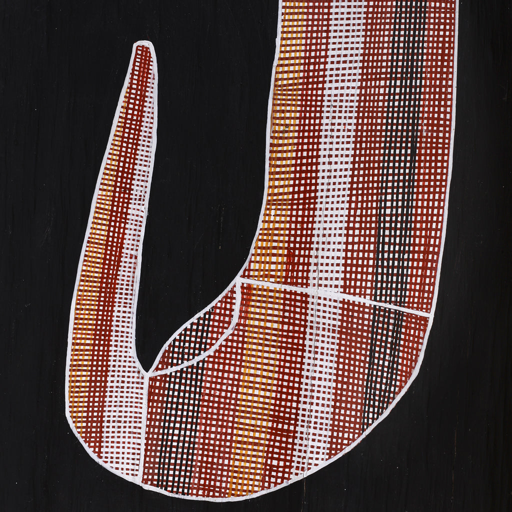Aboriginal Artwork by Paul Nabulumo Namarinjmak, Ngalyod (Rainbow Serpent), 102x26cm Bark
