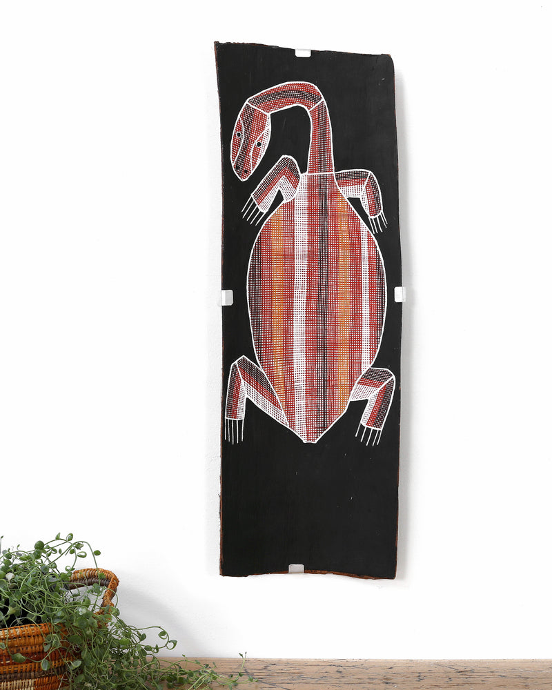 Aboriginal Artwork by Paul Nabulumo Namarinjmak, Barnda - long neck turtle, 68x24cm Bark