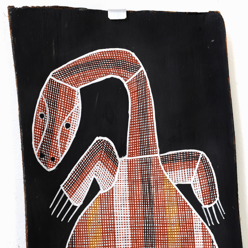 Aboriginal Artwork by Paul Nabulumo Namarinjmak, Barnda - long neck turtle, 68x24cm Bark