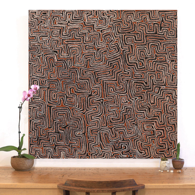 Aboriginal Artwork by Pauline Napangardi Gallagher, Lukarrara Jukurrpa, 107x107cm