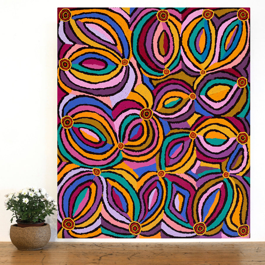 Aboriginal Artwork by Pauline Napangardi Gallagher, Mina Mina Jukurrpa - Ngalyipi, 91x76cm