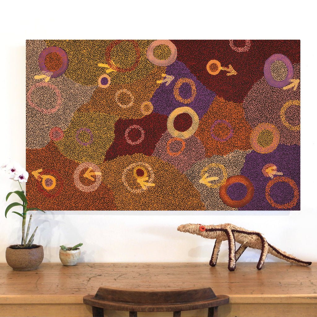 Aboriginal Artwork by Pauline Nampijinpa Singleton, Yankirri Jukurrpa (Emu Dreaming) - Ngarlikurlangu, 122x76cm