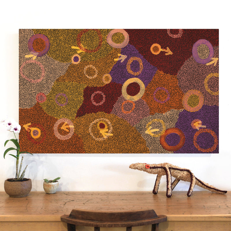 Aboriginal Artwork by Pauline Nampijinpa Singleton, Yankirri Jukurrpa (Emu Dreaming) - Ngarlikurlangu, 122x76cm