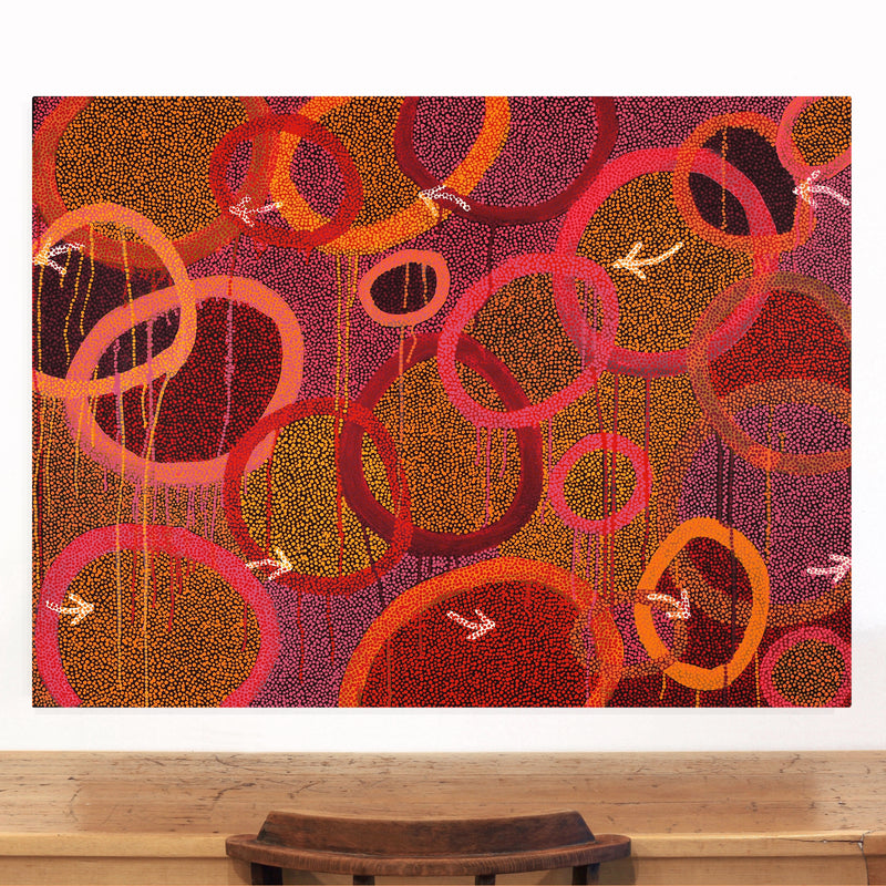 Aboriginal Artwork by Pauline Nampijinpa Singleton, Yankirri Jukurrpa (Emu Dreaming) - Ngarlikurlangu, 122x91cm