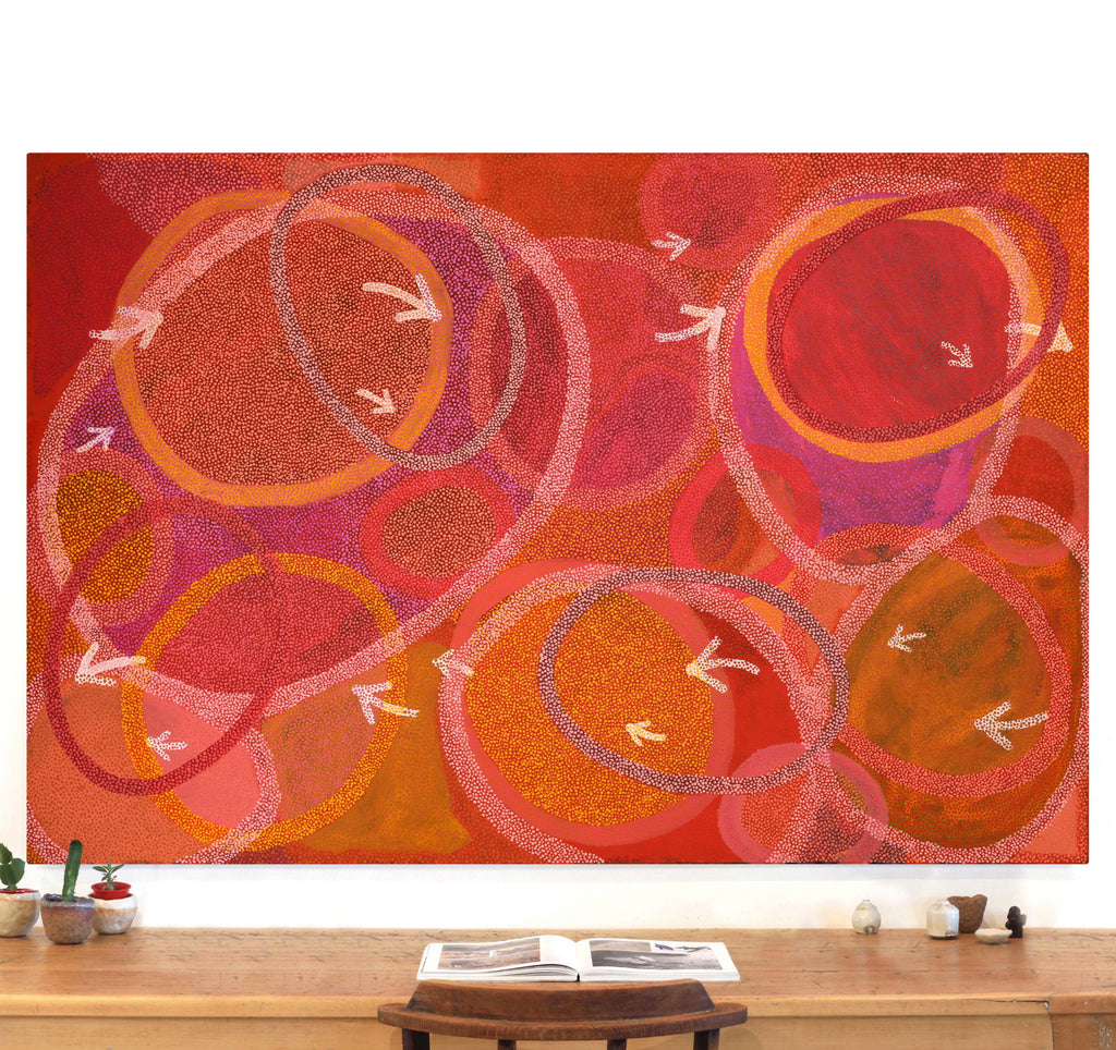 Aboriginal Artwork by Pauline Nampijinpa Singleton, Yankirri Jukurrpa (Emu Dreaming) - Ngarlikurlangu, 182x122cm
