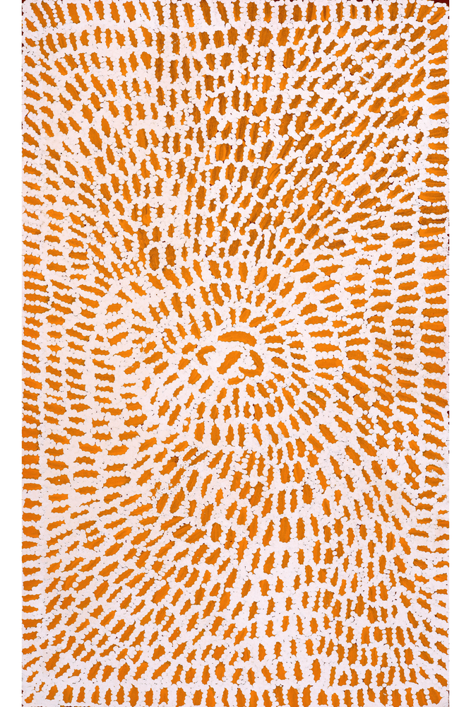 Aboriginal Artwork by Peggy Nampijinpa Brown, Warlukurlangu Jukurrpa (Fire country Dreaming), 76x46cm