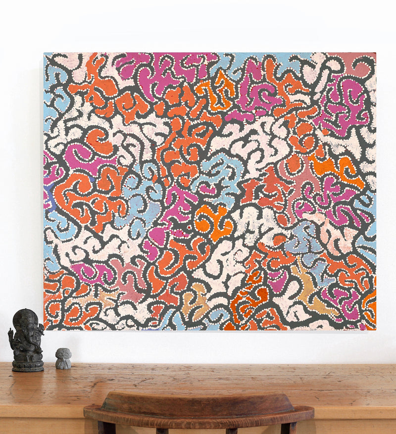 Aboriginal Artwork by Peggy Nampijinpa Brown, Warlukurlangu Jukurrpa (Fire country Dreaming), 91x76cm