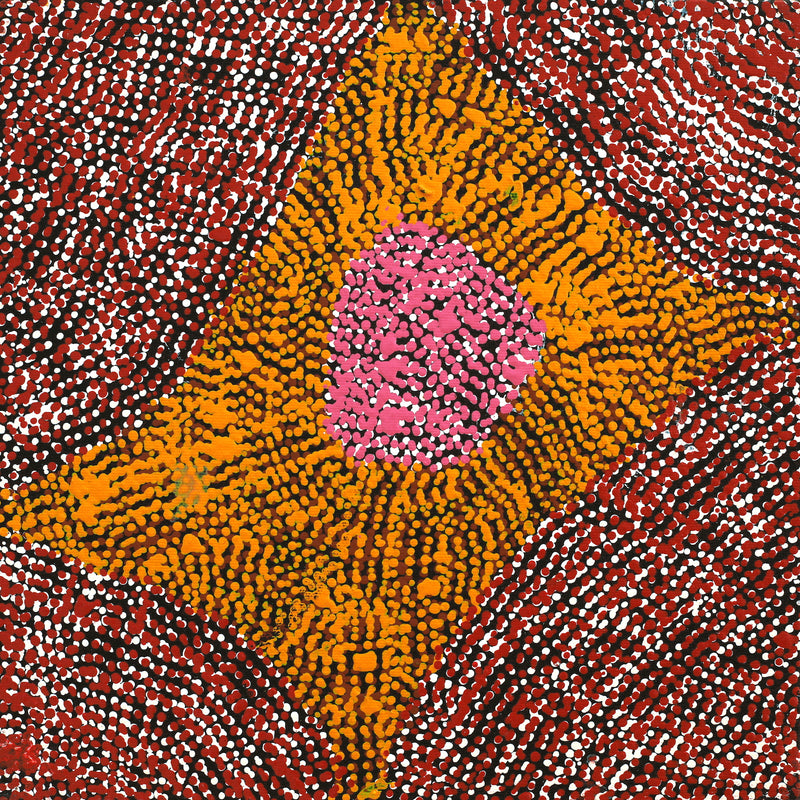 Aboriginal Artwork by Peggy Nampijinpa Brown, Warlukurlangu Jukurrpa (Fire country Dreaming), 30x30cm