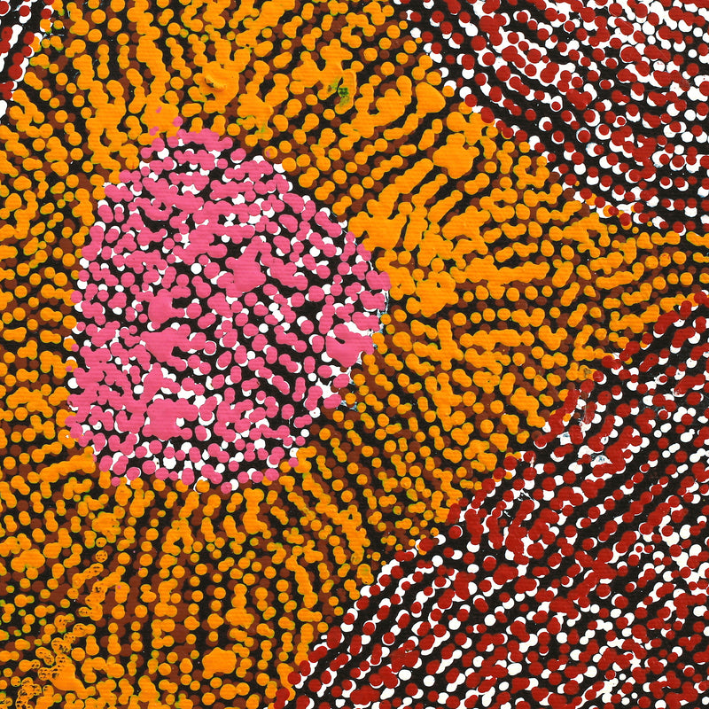 Aboriginal Artwork by Peggy Nampijinpa Brown, Warlukurlangu Jukurrpa (Fire country Dreaming), 30x30cm